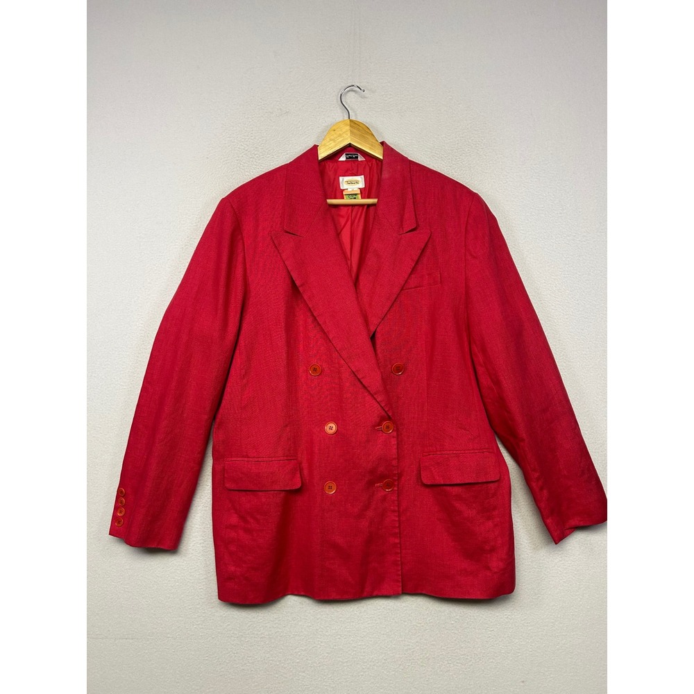 Talbots Irish Linen Double Breasted Blazer Womens 20 Red Office Professional